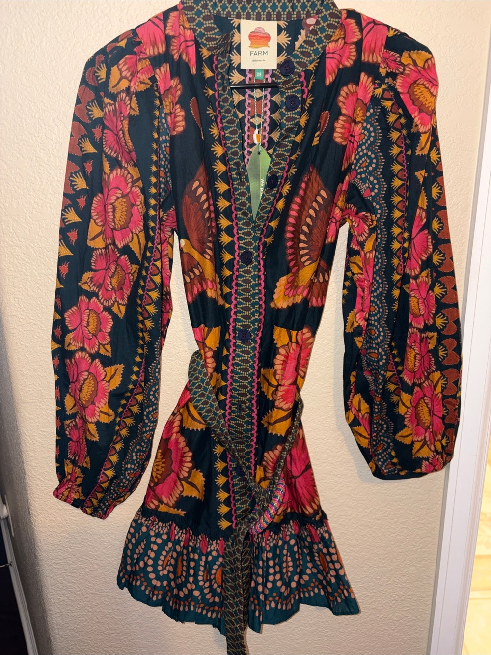 FARM Rio Black Pink & Mustard Floral Long Sleeve Mini Dress